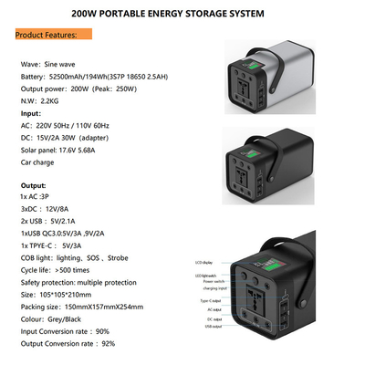 Portable Mini Power Station A380 200W Solar Energy Storage System 52.5Ah 194Wh Lithium Ion Battery