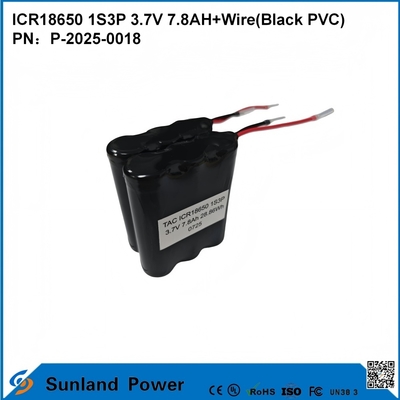 ICR18650 1S3P 3.7V 7.8AH+WIRE(BLACK PVC) BATTERY