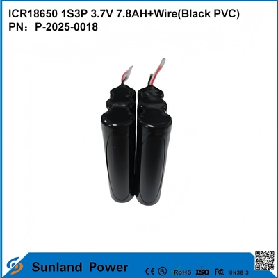 ICR18650 1S3P 3.7V 7.8AH+WIRE(BLACK PVC) BATTERY