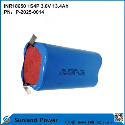 THE 18650-1S4P 3.6V 13.4AH PACK BATTERY SUPPLIED AS A GRATED OVER-CHARGE OVER-DISCHARGE OVER-CURRENT AND SHORT-CIRCUIT PROTECTION RATED FOR ABOUT 5 A CONTINUOUS DISCHARGE.