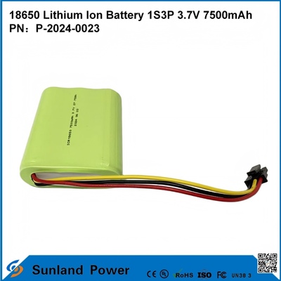 18650 Lithium Ion Battery 1S3P 3.7V 7500mAh Li-Ion Battery Packs