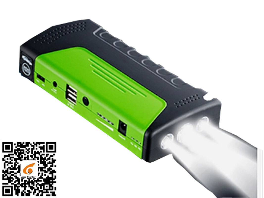 Green Portable Car Jump Starter Led Light Torch / Sos / Strobe 3 In 1 Jump Starter And Power Supply