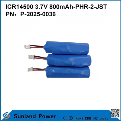 ICR14500 3.7V 800mAh-PHR-2-JST-10mm Wire Battery
