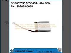 GSP052535 3.7V 400mAh+PCM Battery Used In Compact Two-Way Radios, Voice Recorders, Mini GPS Trackers, Smart Styluses, And Similar Devices